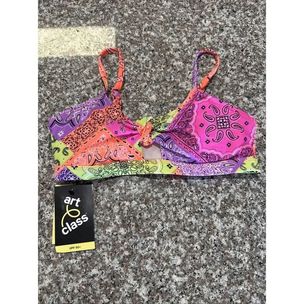 Girl Art Class Muilt-colored Paisley Print Bikini Top Size L 10/12